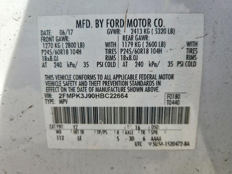 2017 Ford Edge მანქანა იყიდება აუქციონზე, vin: 2FMPK3J90HBC22664, აუქციონის ნომერი: 49857366
