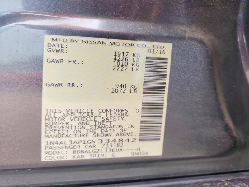 Продаж на аукціоні авто 2016 Nissan Altima, vin: 1N4AL3AP1GN334842, номер лоту: 52135486