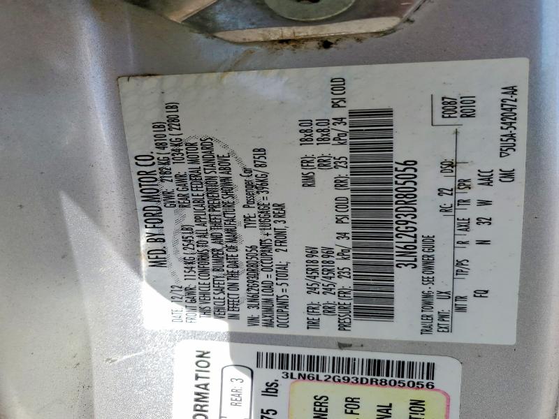 49169886 :رقم المزاد ، 3LN6L2G93DR805056 vin ، 2013 Lincoln Mkz مزاد بيع