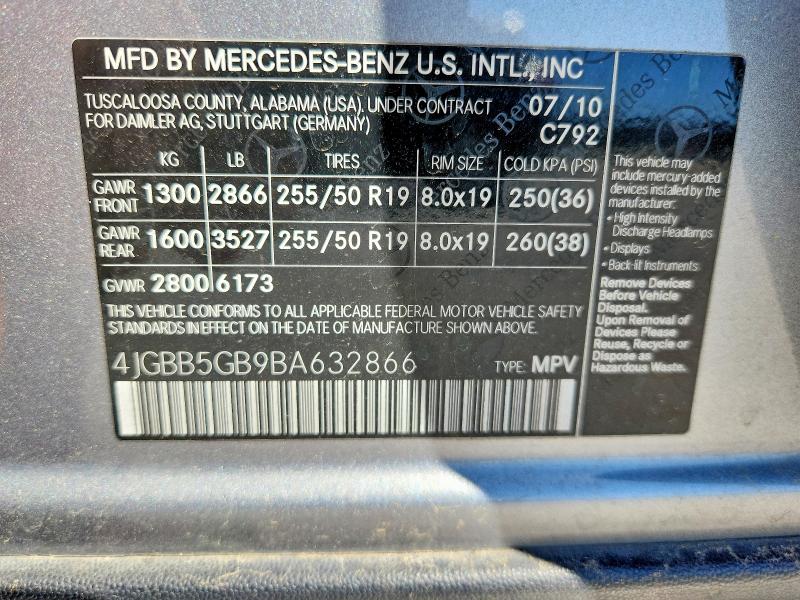 Aukcja sprzedaży 2011 Mercedes-benz Ml, vin: 4JGBB5GB9BA632866, numer aukcji: 48474126