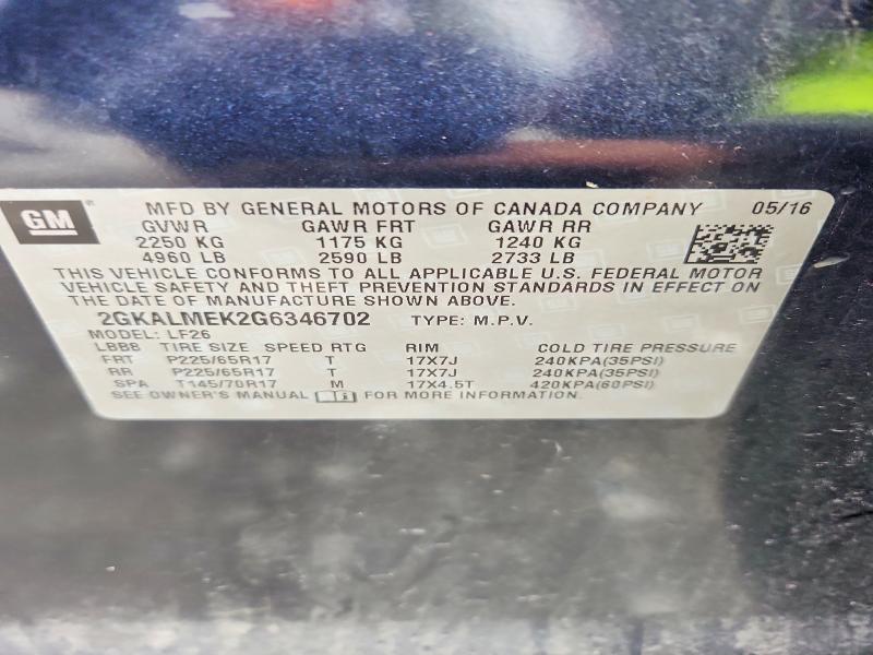 Aukcja sprzedaży 2016 Gmc Terrain, vin: 2GKALMEK2G6346702, numer aukcji: 48461236