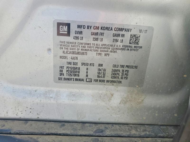 2018 Buick Encore მანქანა იყიდება აუქციონზე, vin: KL4CJASB3JB558875, აუქციონის ნომერი: 48352256