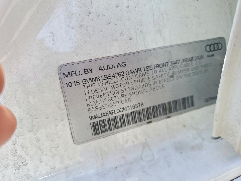 51503296 :رقم المزاد ، WAUAFAFL0GN016378 vin ، 2016 Audi A4 مزاد بيع