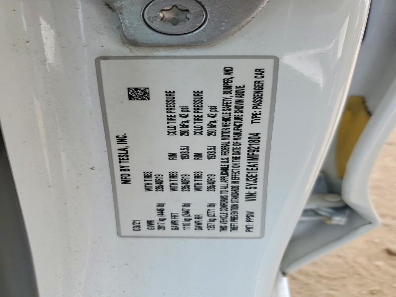 2021 Tesla Model 3 მანქანა იყიდება აუქციონზე, vin: 5YJ3E1EA1MF921804, აუქციონის ნომერი: 51282846