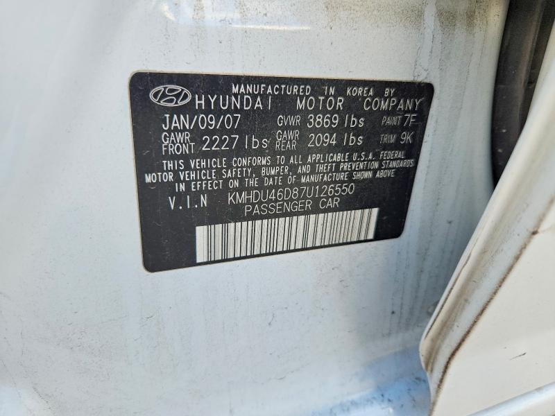 Aukcja sprzedaży 2007 Hyundai Elantra, vin: KMHDU46D87U126550, numer aukcji: 49632926