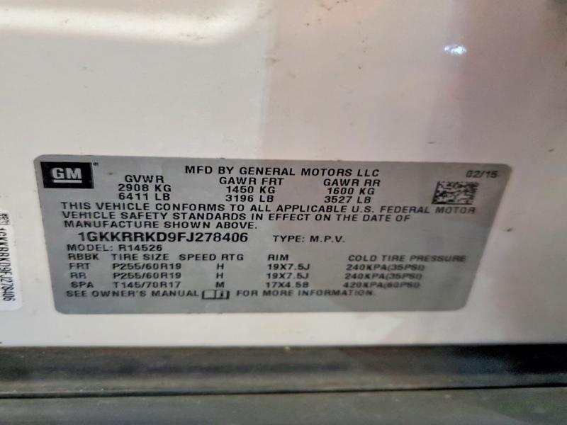 2015 Gmc Acadia მანქანა იყიდება აუქციონზე, vin: 1GKKRRKD9FJ278406, აუქციონის ნომერი: 48879816