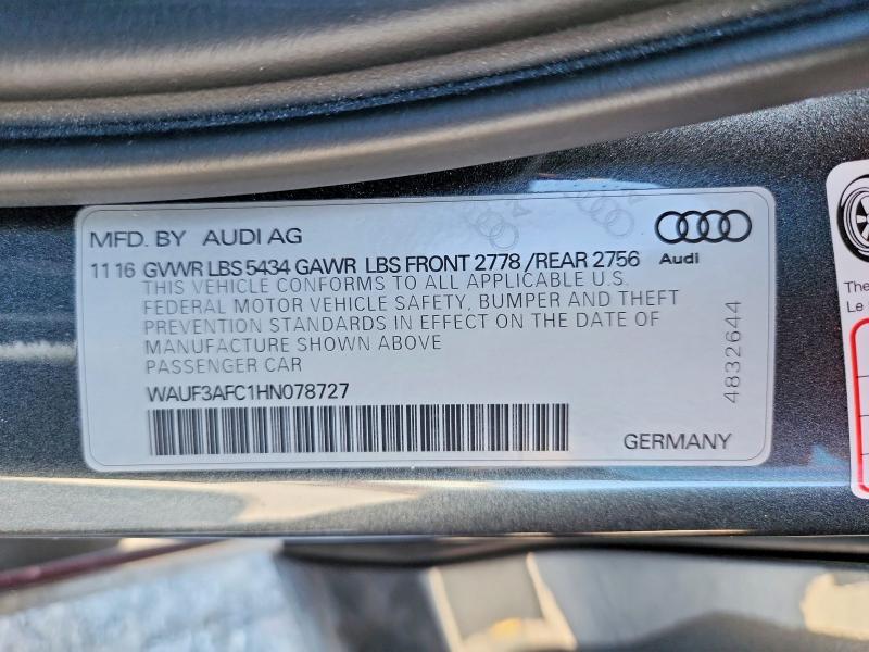 50751236 :رقم المزاد ، WAUF3AFC1HN078727 vin ، 2017 Audi A6 مزاد بيع