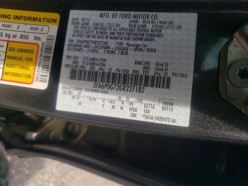 49554426 :رقم المزاد ، 3FA6P0G72GR227182 vin ، 2016 Ford Fusion مزاد بيع
