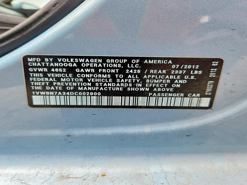 50992956 :رقم المزاد ، 1VWBN7A34DC002900 vin ، 2013 Volkswagen Passat مزاد بيع