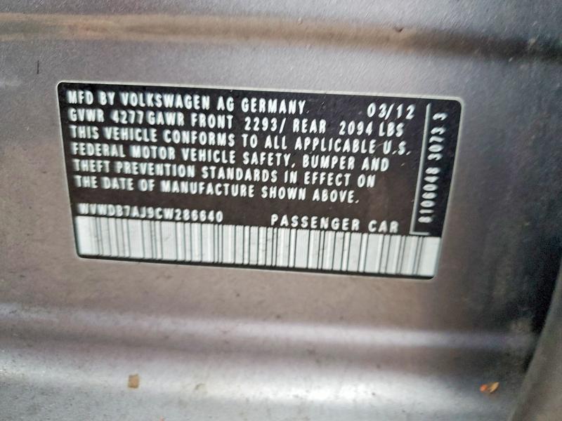 49497026 :رقم المزاد ، WVWDB7AJ9CW286640 vin ، 2012 Volkswagen Golf مزاد بيع