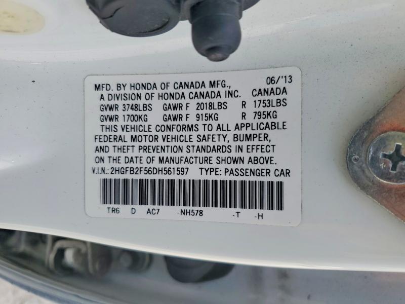 Продажа на аукционе авто 2013 Honda Civic, vin: 2HGFB2F56DH561597, номер лота: 49093896