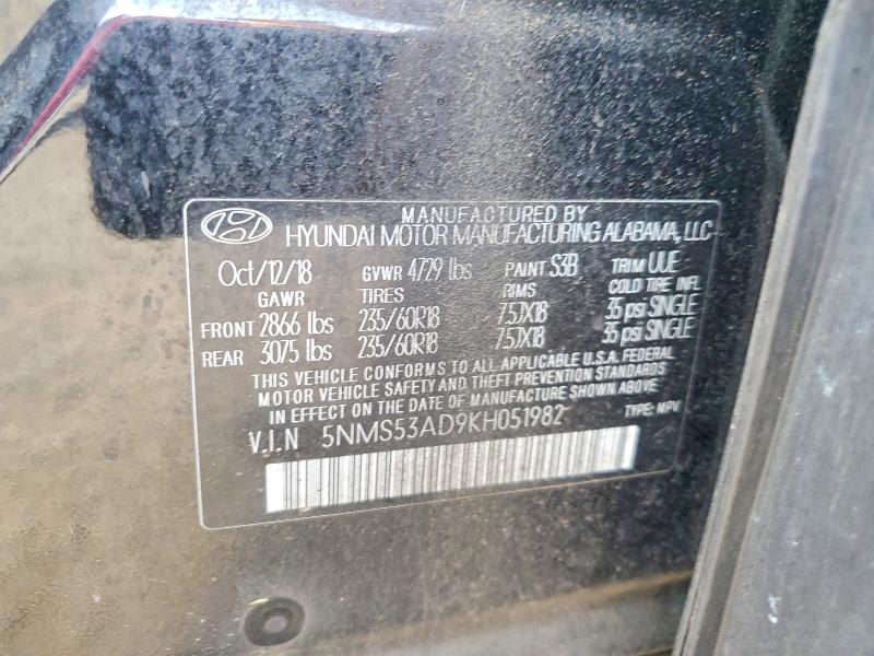 Продаж на аукціоні авто 2019 Hyundai Santa Fe, vin: 5NMS53AD9KH051982, номер лоту: 48591766