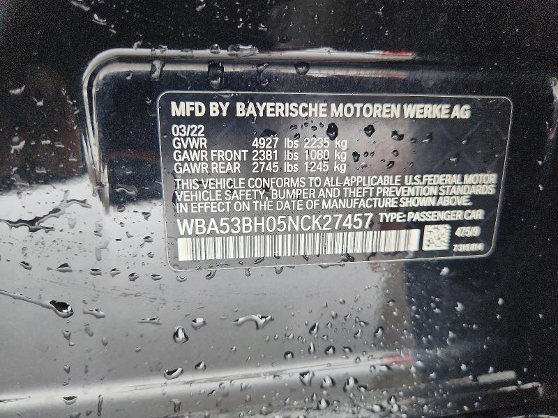 Aukcja sprzedaży 2022 Bmw 530, vin: WBA53BH05NCK27457, numer aukcji: 50550426
