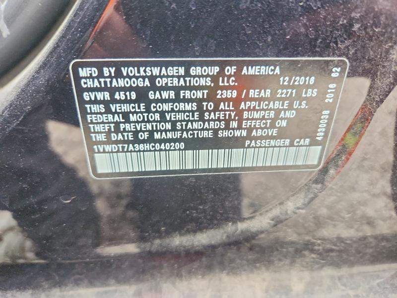 Продаж на аукціоні авто 2017 Volkswagen Passat, vin: 1VWDT7A36HC040200, номер лоту: 49025466