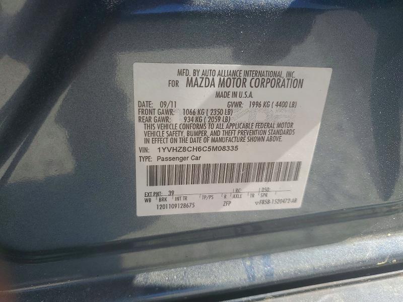 Aukcja sprzedaży 2012 Mazda 6, vin: 1YVHZ8CH6C5M08335, numer aukcji: 49336156