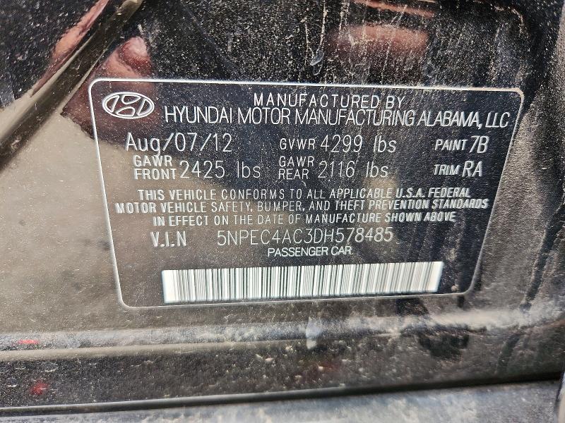 Aukcja sprzedaży 2013 Hyundai Sonata, vin: 5NPEC4AC3DH578485, numer aukcji: 51679436