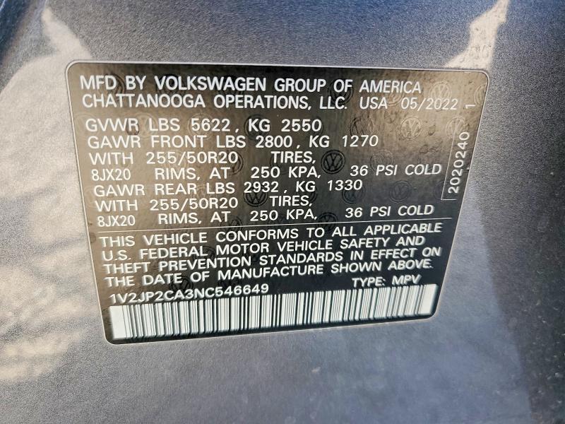 Продаж на аукціоні авто 2022 Volkswagen Atlas, vin: 1V2JP2CA3NC546649, номер лоту: 49045626