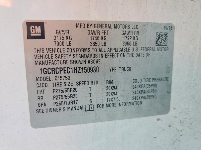 49099026 :رقم المزاد ، 1GCRCPEC1HZ150930 vin ، 2017 Chevrolet Silverado مزاد بيع