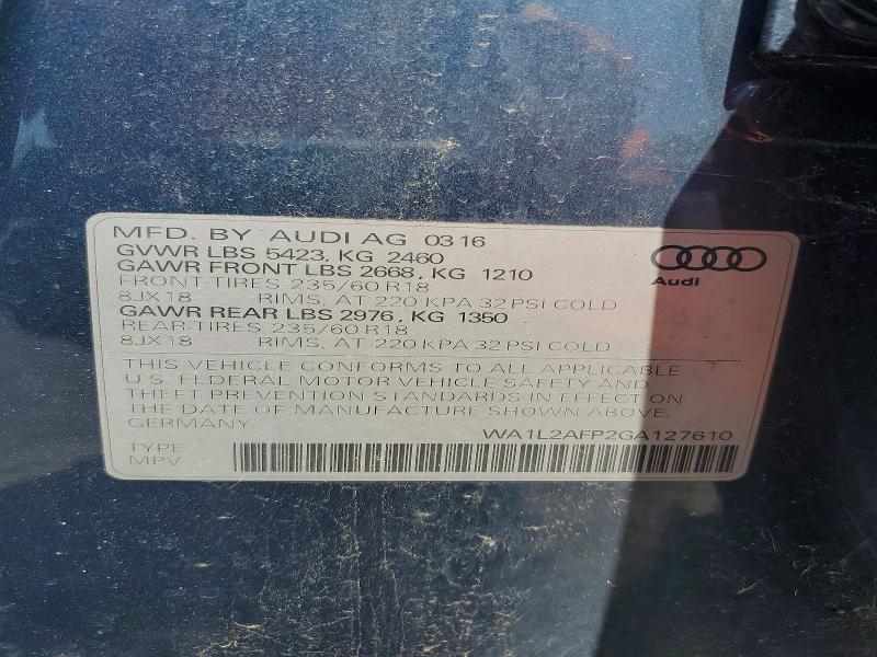 51524496 :رقم المزاد ، WA1L2AFP2GA127610 vin ، 2016 Audi Q5 مزاد بيع