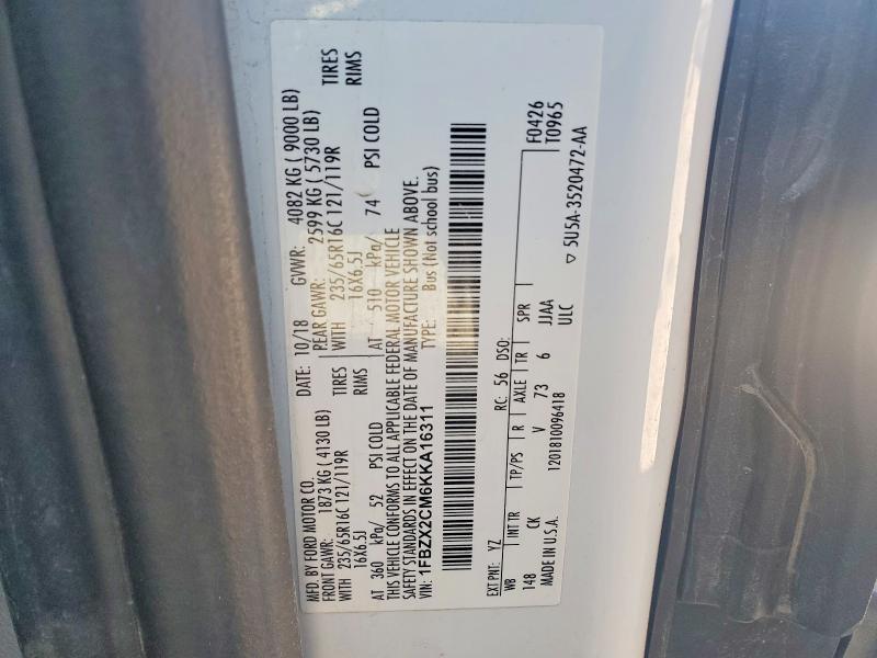 Продажа на аукционе авто 2019 Ford Transit, vin: 1FBZX2CM6KKA16311, номер лота: 48715266