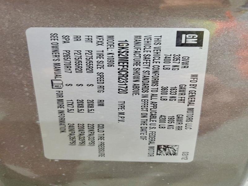 49618036 :رقم المزاد ، 1GKS2MEF9CR231720 vin ، 2012 Gmc Yukon Xl مزاد بيع