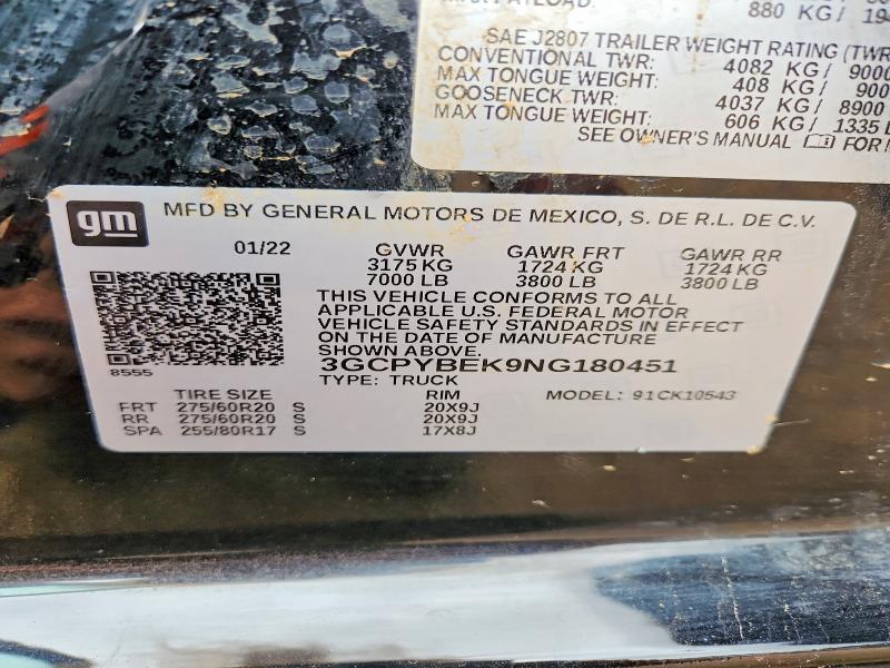 Продажа на аукционе авто 2022 Chevrolet Silverado Ltd, vin: 3GCPYBEK9NG180451, номер лота: 50342716