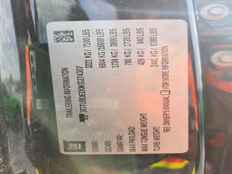 2019 Gmc Sierra მანქანა იყიდება აუქციონზე, vin: 3GTU9DED0KG274307, აუქციონის ნომერი: 50791316