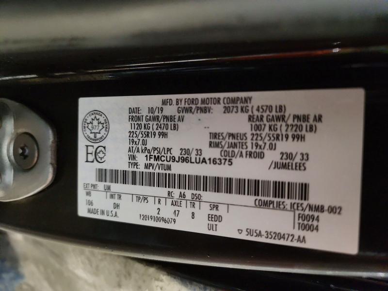 2020 Ford Escape მანქანა იყიდება აუქციონზე, vin: 1FMCU9J96LUA16375, აუქციონის ნომერი: 50001756