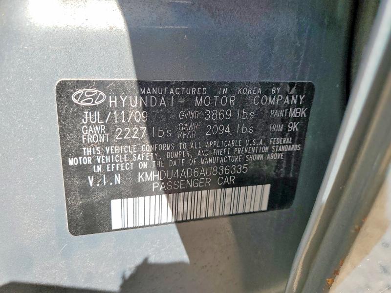Продажа на аукционе авто 2010 Hyundai Elantra, vin: KMHDU4AD6AU836335, номер лота: 48859866