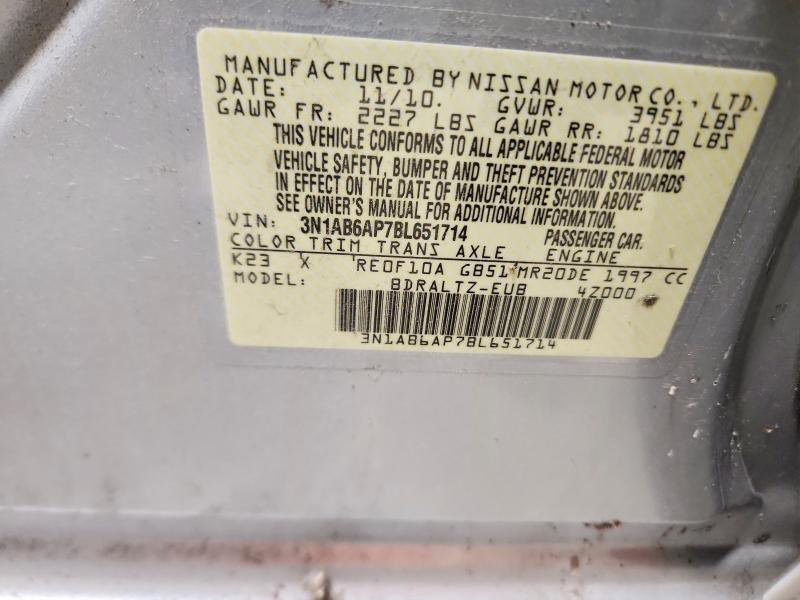 51900326 :رقم المزاد ، 3N1AB6AP7BL651714 vin ، 2011 Nissan Sentra مزاد بيع