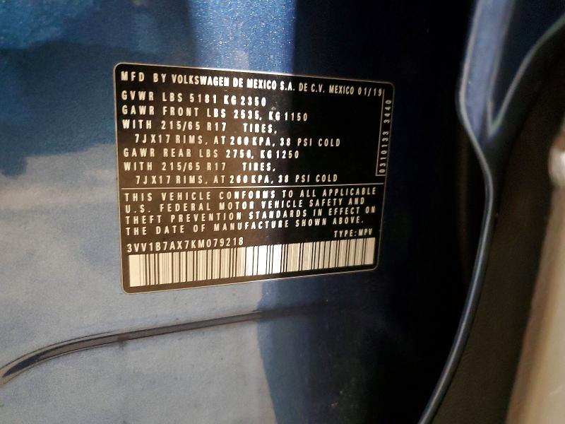 50615726 :رقم المزاد ، 3VV1B7AX7KM079218 vin ، 2019 Volkswagen Tiguan مزاد بيع