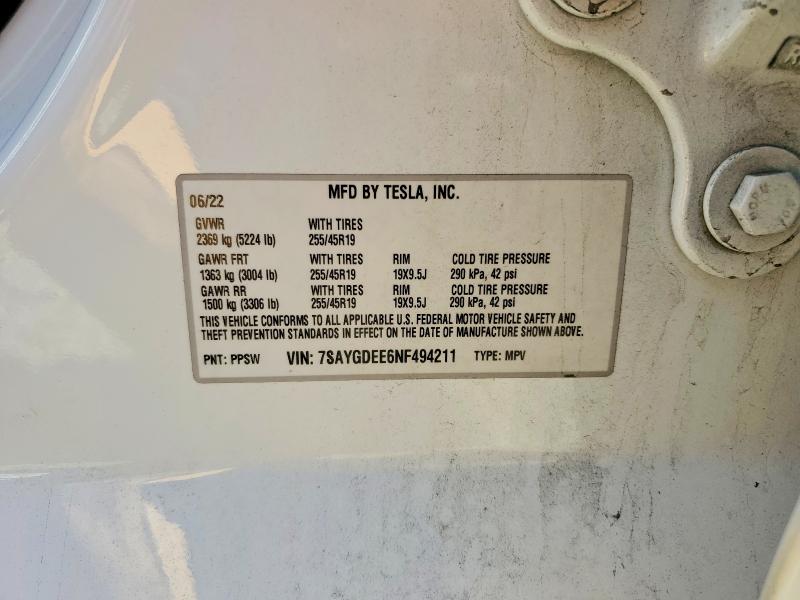 Aukcja sprzedaży 2022 Tesla Model Y, vin: 7SAYGDEE6NF494211, numer aukcji: 49658186