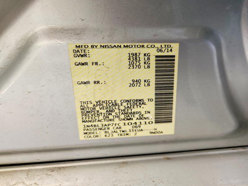 50051846 :رقم المزاد ، 1N4BL3AP7FC104110 vin ، 2015 Nissan Altima مزاد بيع