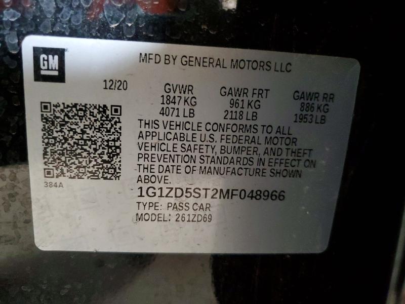 Продаж на аукціоні авто 2021 Chevrolet Malibu, vin: 1G1ZD5ST2MF048966, номер лоту: 49454436
