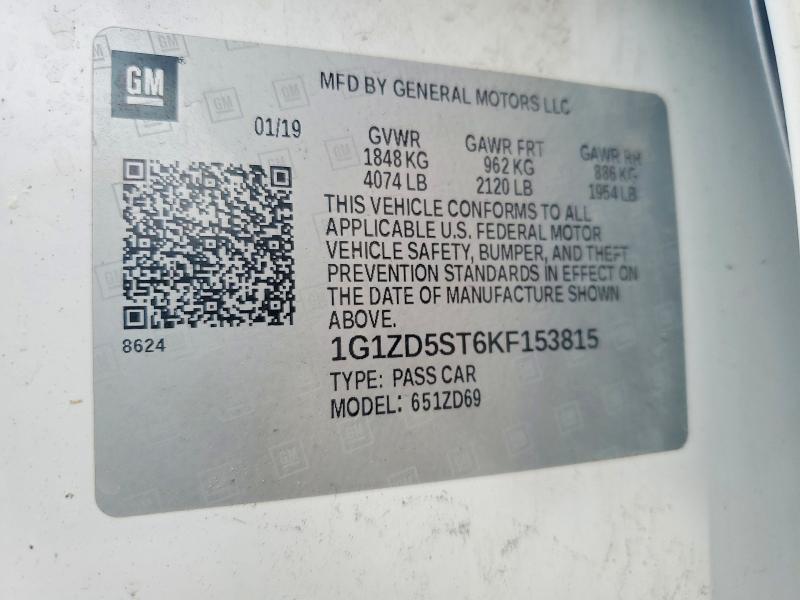 Продаж на аукціоні авто 2019 Chevrolet Malibu, vin: 1G1ZD5ST6KF153815, номер лоту: 50092026