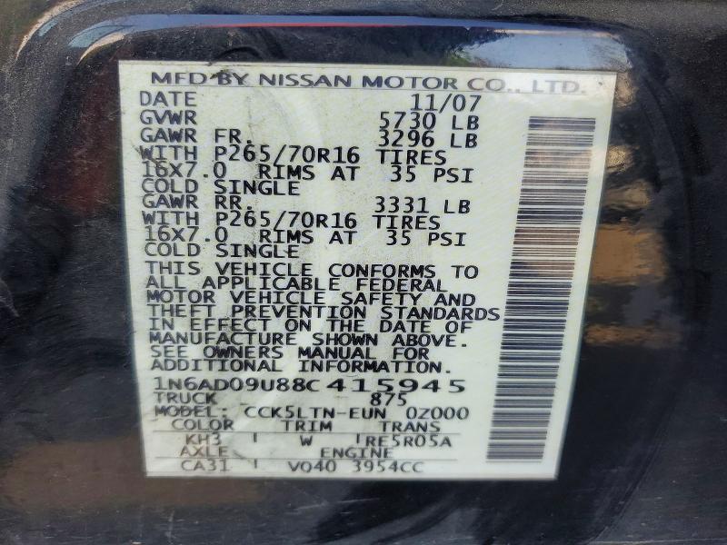 48770926 :رقم المزاد ، 1N6AD09U88C415945 vin ، 2008 Nissan Frontier مزاد بيع