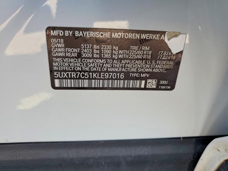 48331736 :رقم المزاد ، 5UXTR7C51KLE97016 vin ، 2019 Bmw X3 مزاد بيع