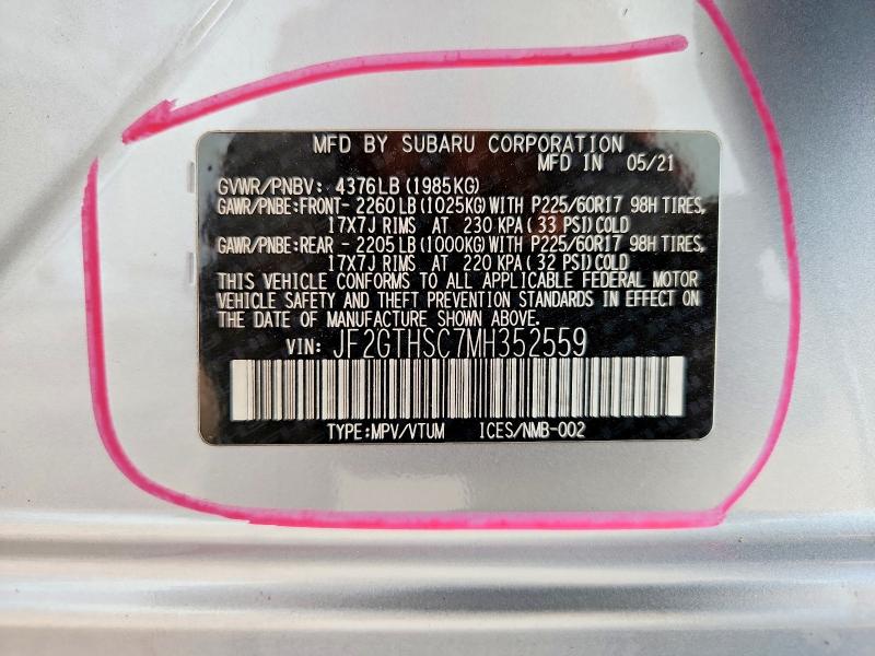 Продаж на аукціоні авто 2021 Subaru Crosstrek, vin: JF2GTHSC7MH352559, номер лоту: 50194626
