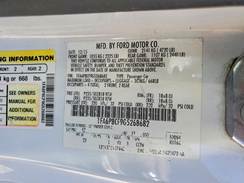 2016 Ford Mustang მანქანა იყიდება აუქციონზე, vin: 1FA6P8CF9G5268682, აუქციონის ნომერი: 48533616