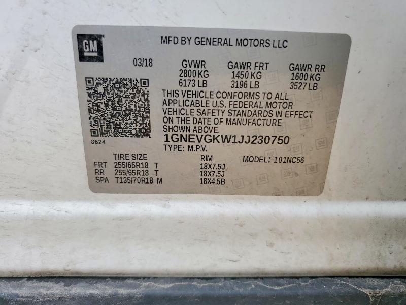 Aukcja sprzedaży 2018 Chevrolet Traverse, vin: 1GNEVGKW1JJ230750, numer aukcji: 51480806