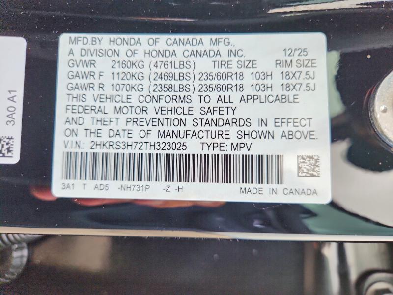 49394696 :رقم المزاد ، 2HKRS3H72TH323025 vin ، 2026 Honda Cr-v مزاد بيع