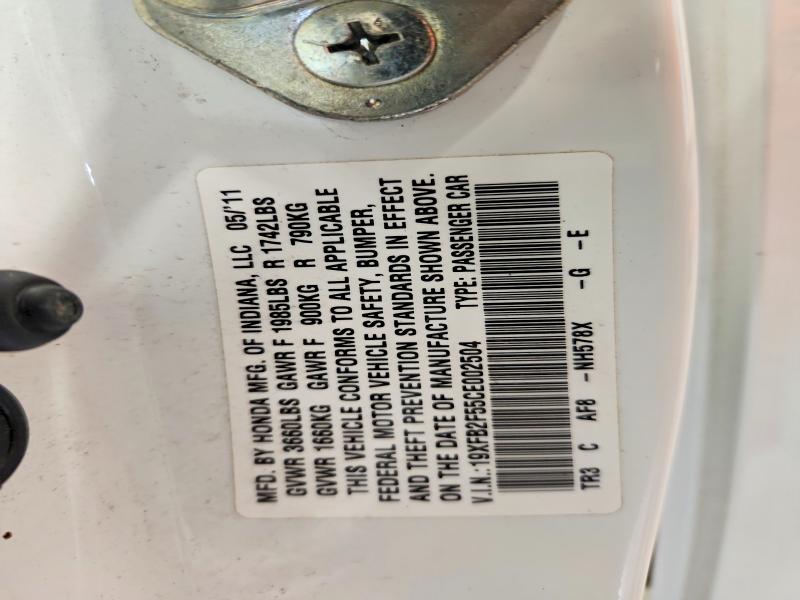 50777036 :رقم المزاد ، 19XFB2F55CE002504 vin ، 2012 Honda Civic مزاد بيع