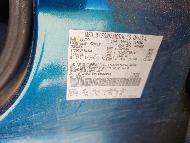 2001 Ford F-350 მანქანა იყიდება აუქციონზე, vin: 1FTSW31F91EB22985, აუქციონის ნომერი: 49246936