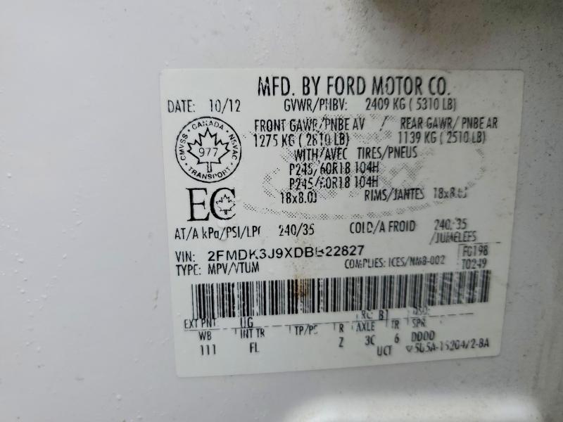 47993426 :رقم المزاد ، 2FMDK3J9XDBB22827 vin ، 2013 Ford Edge مزاد بيع