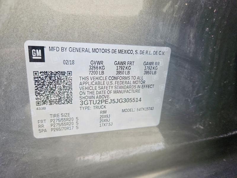 50333846 :رقم المزاد ، 3GTU2PEJ5JG305514 vin ، 2018 Gmc Sierra مزاد بيع