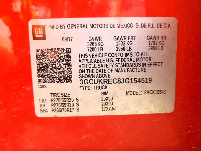 2018 Chevrolet Silverado მანქანა იყიდება აუქციონზე, vin: 3GCUKREC8JG154519, აუქციონის ნომერი: 48594696