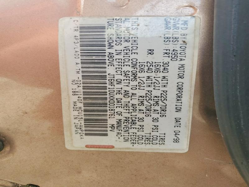 50938096 :رقم المزاد ، JT6HF10UXX0018761 vin ، 1999 Lexus Rx مزاد بيع