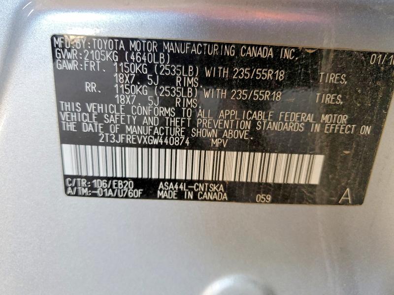 Aukcja sprzedaży 2016 Toyota Rav4, vin: 2T3JFREVXGW440874, numer aukcji: 50081936
