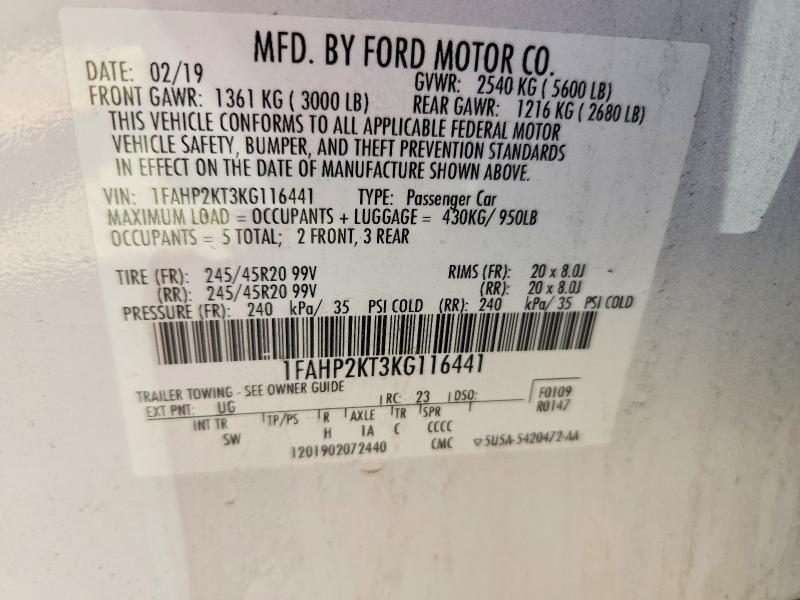 48753746 :رقم المزاد ، 1FAHP2KT3KG116441 vin ، 2019 Ford Taurus مزاد بيع