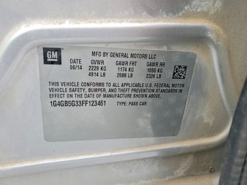 2015 Buick Lacrosse მანქანა იყიდება აუქციონზე, vin: 1G4GB5G33FF123461, აუქციონის ნომერი: 51624156